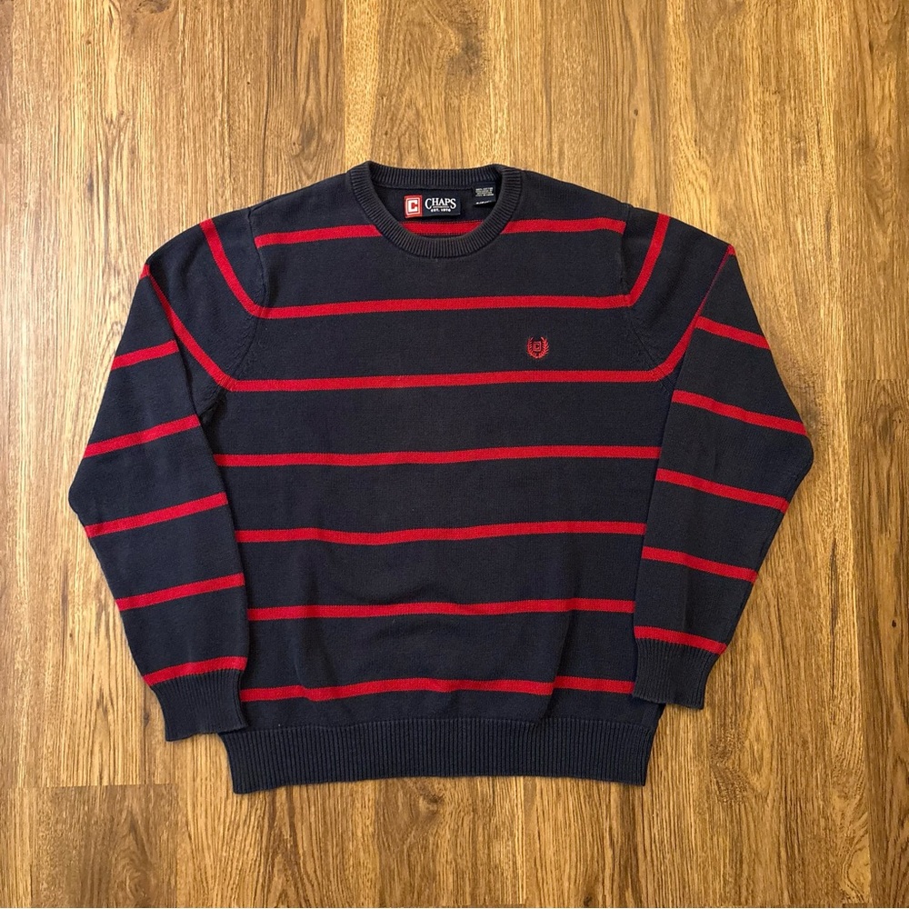 Vintage Chaps Striped Blue Navy and Red Knit Sweater
